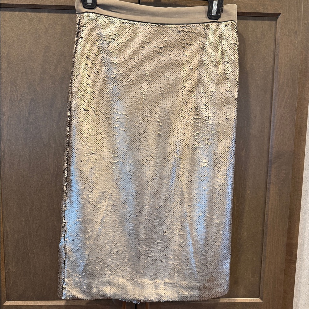 Banana Republic Shimmering Sequin Pencil Skirt in Champagne with Satin Waistband